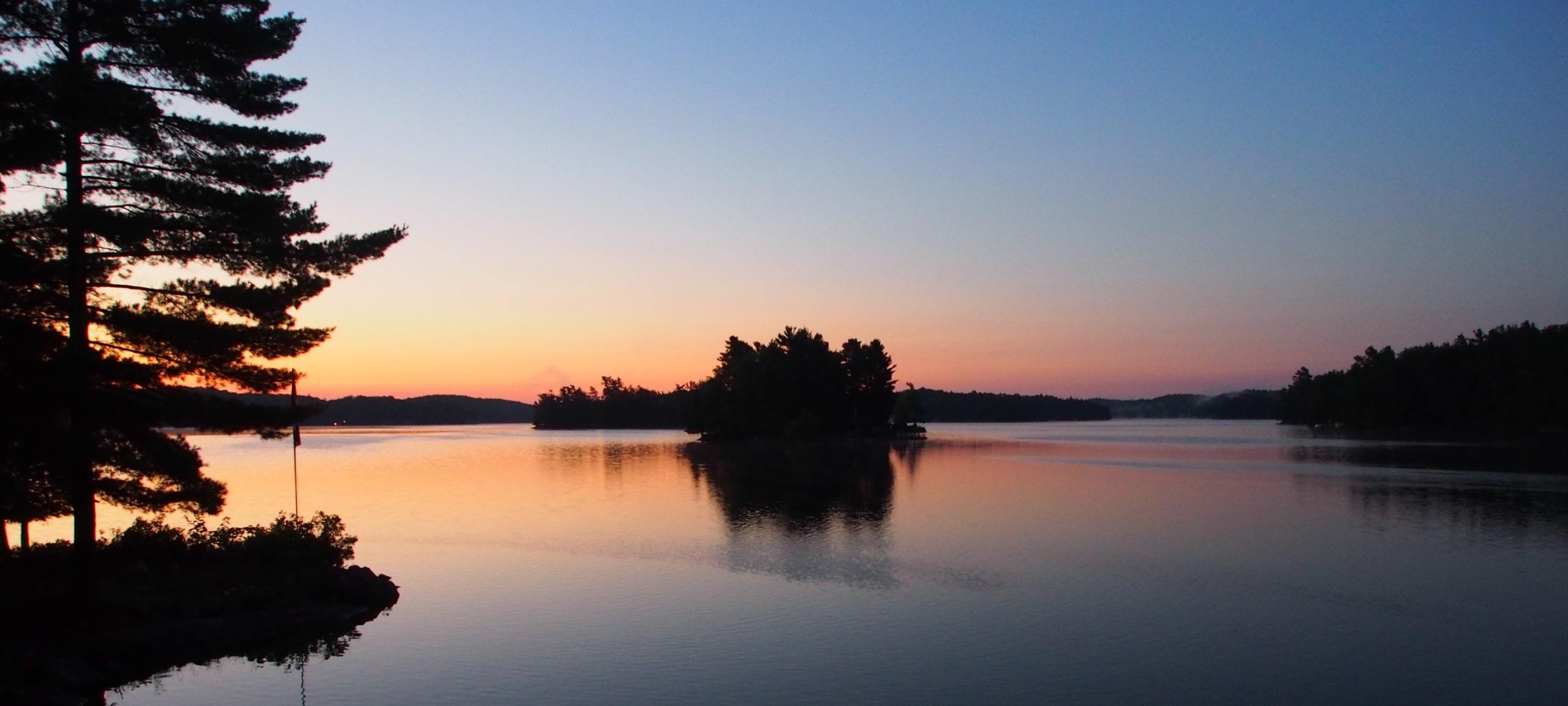 Sunset over Lake Joseph islands near MacTier, ON